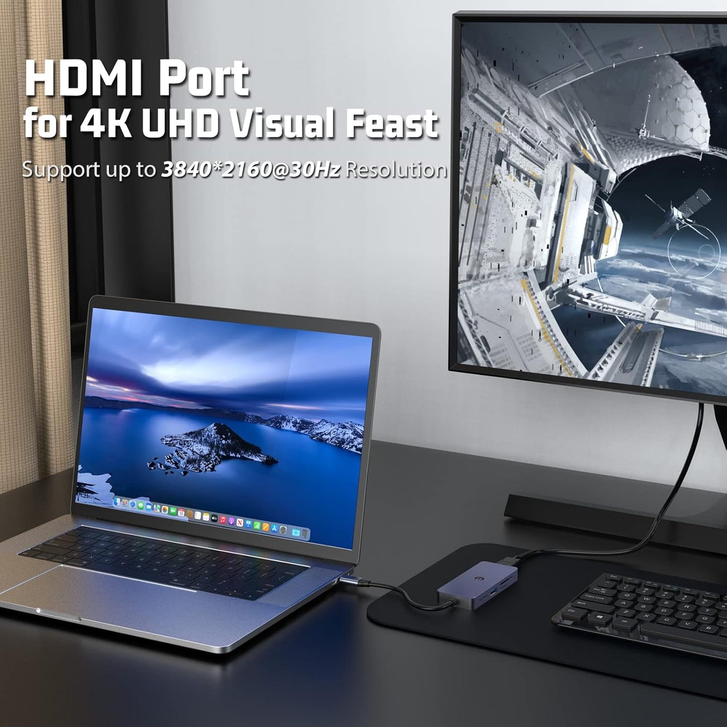 USB - C Hub Adapter 7 - in - 1 4K HDMI, 100W PD USB 3.0 Ports SD/TF Card Reader - Freesat Spares