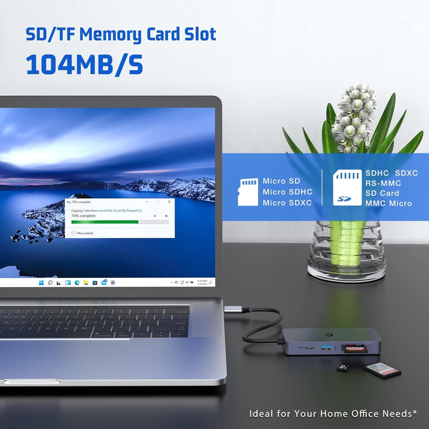 USB - C Hub Adapter 7 - in - 1 4K HDMI, 100W PD USB 3.0 Ports SD/TF Card Reader - Freesat Spares