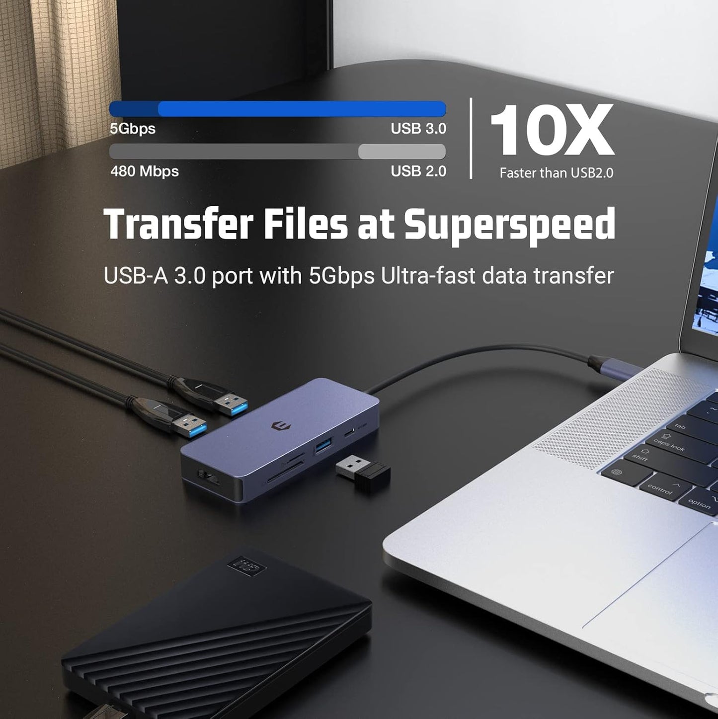 USB - C Hub Adapter 7 - in - 1 4K HDMI, 100W PD USB 3.0 Ports SD/TF Card Reader - Freesat Spares