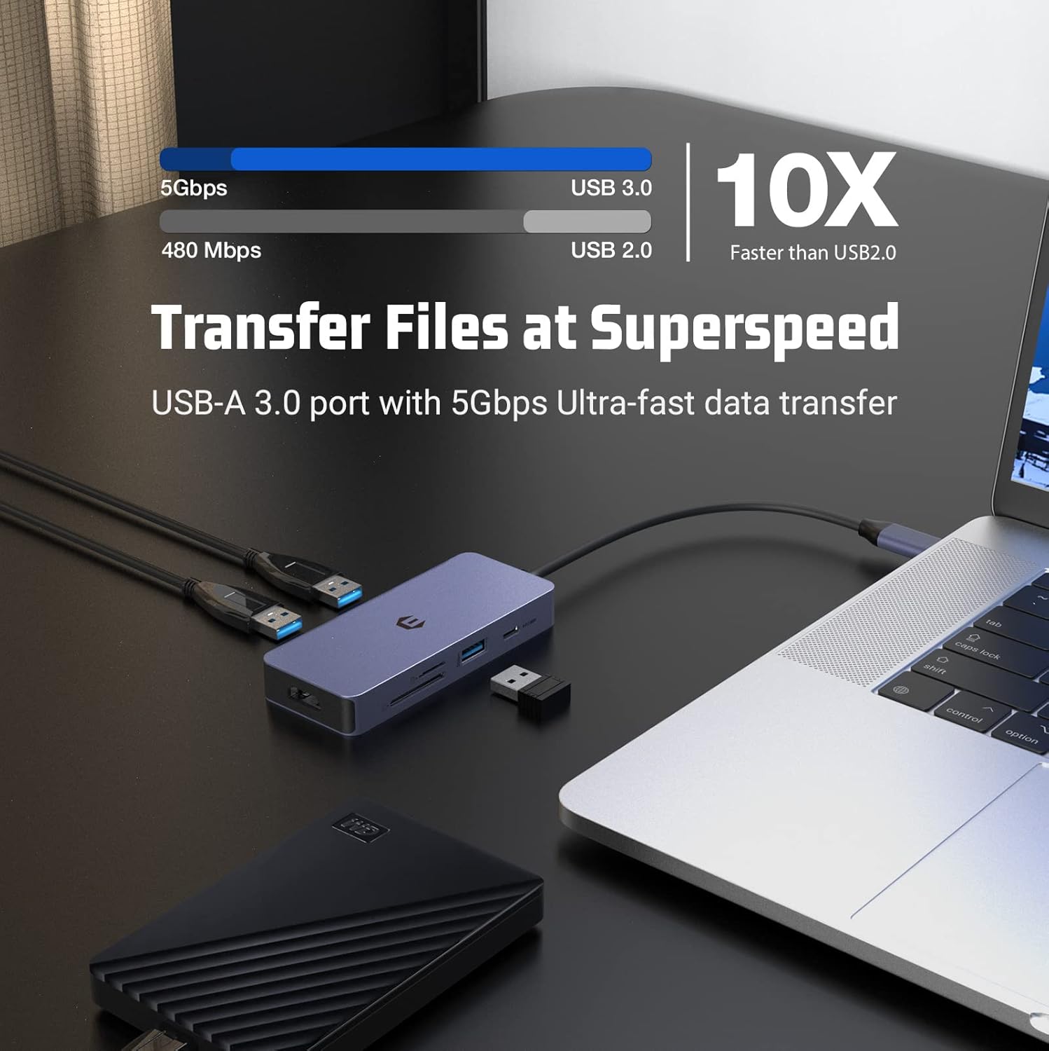 USB - C Hub Adapter 7 - in - 1 4K HDMI, 100W PD USB 3.0 Ports SD/TF Card Reader - Freesat Spares