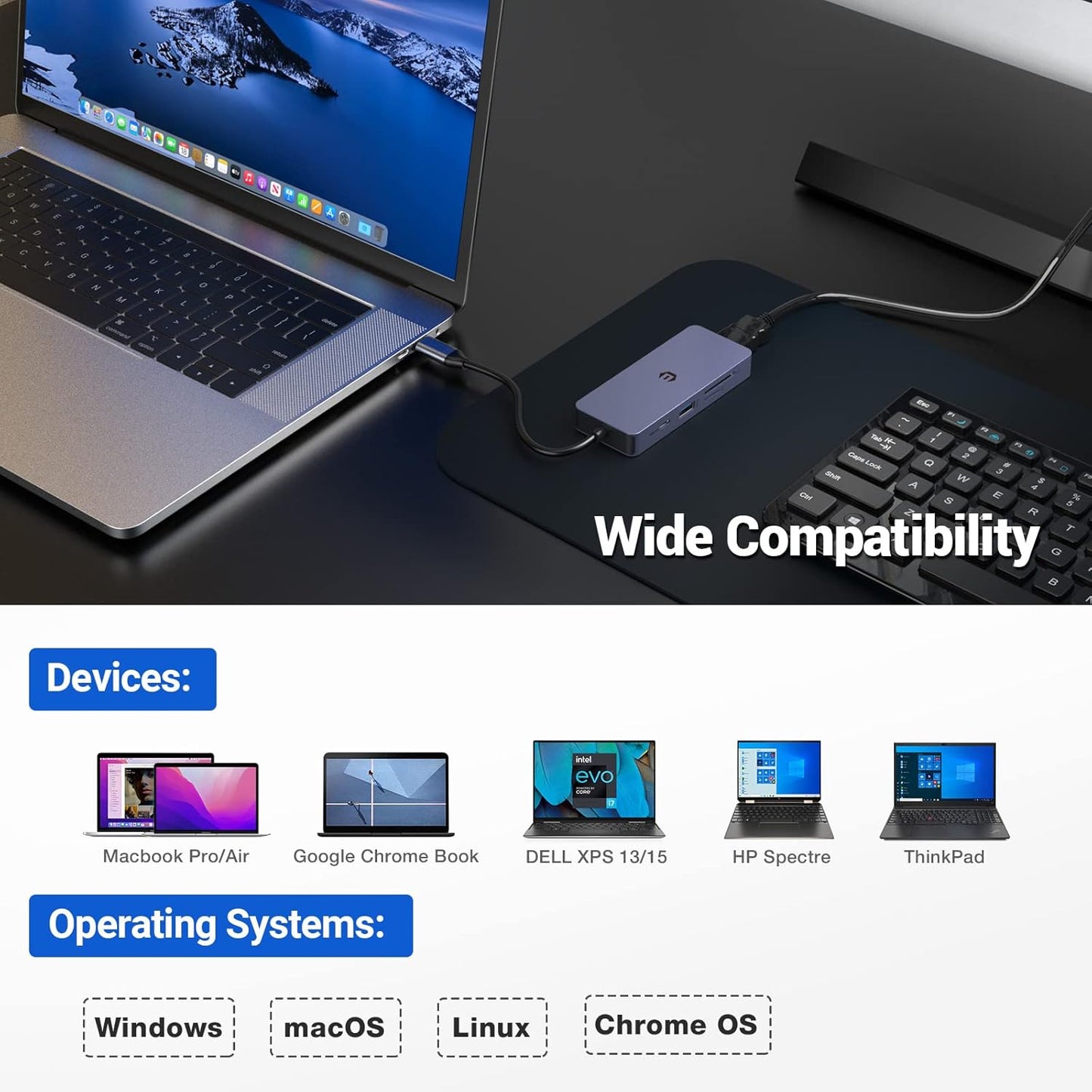 USB - C Hub Adapter 7 - in - 1 4K HDMI, 100W PD USB 3.0 Ports SD/TF Card Reader - Freesat Spares