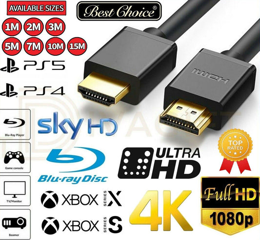 HDMI Cable (v2.0) 4K Gold Plated UHD HIGH SPEED LEAD HDTV ULTRA - Freesat Spares